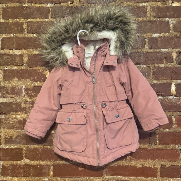 H&M Other - H&M Pink Faux Fur-Trimmed Hooded Jacket Size3T